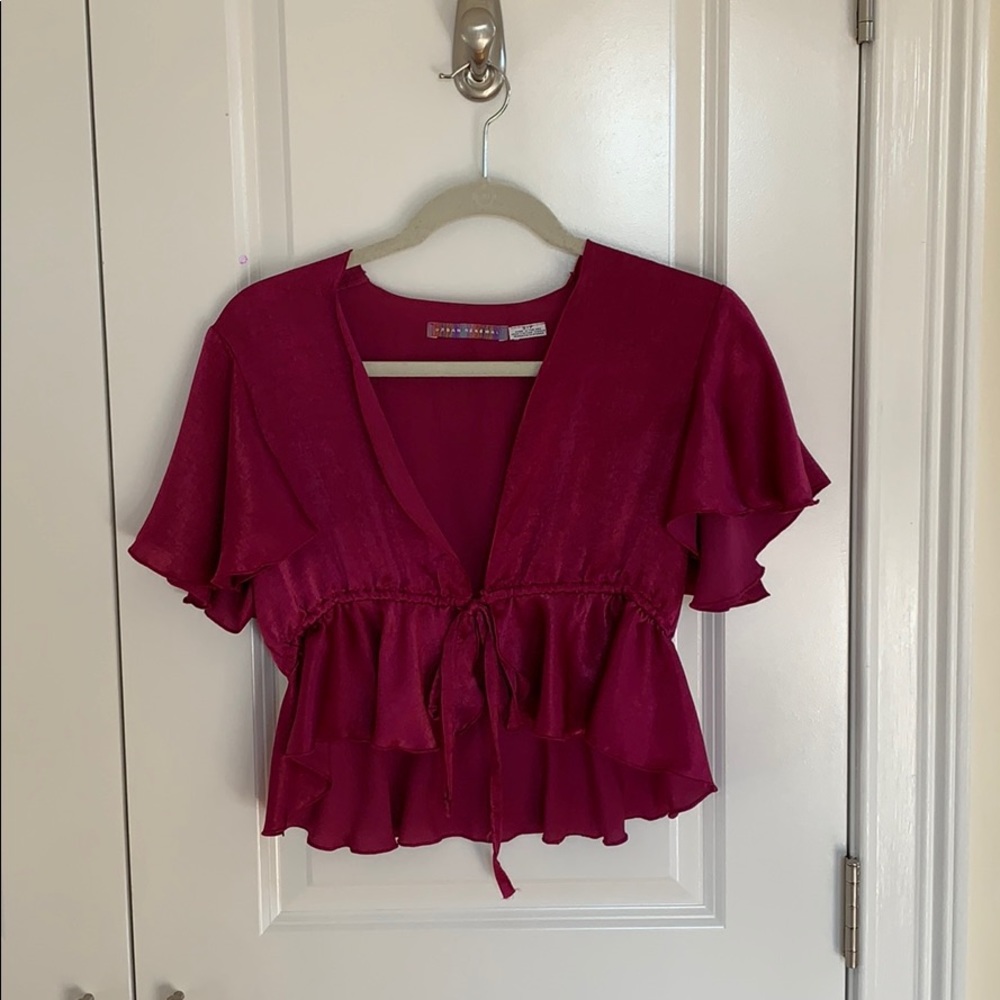 Urban Outfitters fuchsia satin tie-front crop